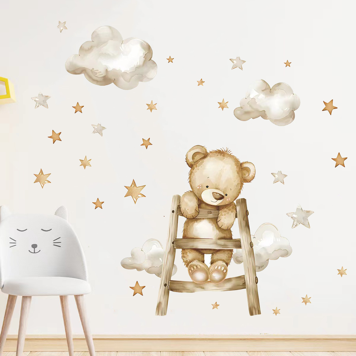 Kawaii Bear Star Wall Stickers - Baby Nursery Wallpaper Girl review and price