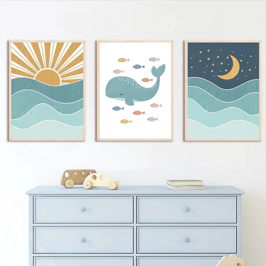 1pc frameless Fish Whale Seagu - Baby Nursery Quotes Wall Art review and price